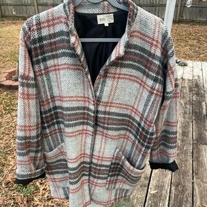 Jolt Gray and Red Plaid Teddy Jacket